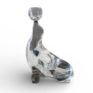 VNTG Viking Clear Glass Seal Balancing Ball Martinsville Glass Figurine Candle